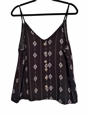 Paper Crane Black Geometric Button-Front Spaghetti Strap Camisole Size Large